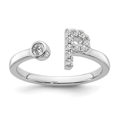 14k White Gold 1/6 Ct. Lab Grown Diamond VS/SI+ G+ Initial P Adjustable Ring
