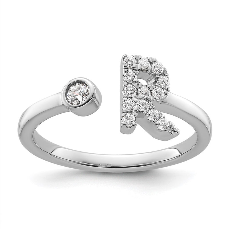 14k White Gold 1/5 Ct. Lab Grown Diamond VS/SI+ G+ Initial R Adjustable Ring