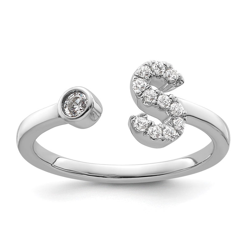 14k White Gold 1/6 Ct. Lab Grown Diamond VS/SI+ G+ Initial S Adjustable Ring
