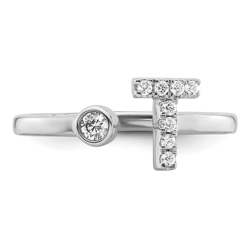 14k White Gold 1/6 Ct. Lab Grown Diamond VS/SI+ G+ Initial T Adjustable Ring