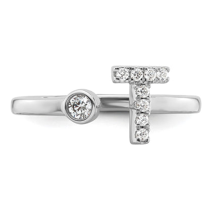 14k White Gold 1/6 Ct. Lab Grown Diamond VS/SI+ G+ Initial T Adjustable Ring