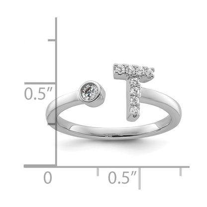 14k White Gold 1/6 Ct. Lab Grown Diamond VS/SI+ G+ Initial T Adjustable Ring