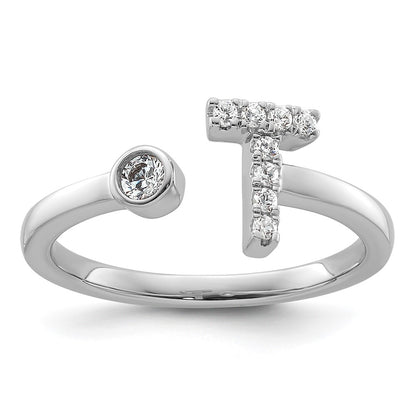 14k White Gold 1/6 Ct. Lab Grown Diamond VS/SI+ G+ Initial T Adjustable Ring