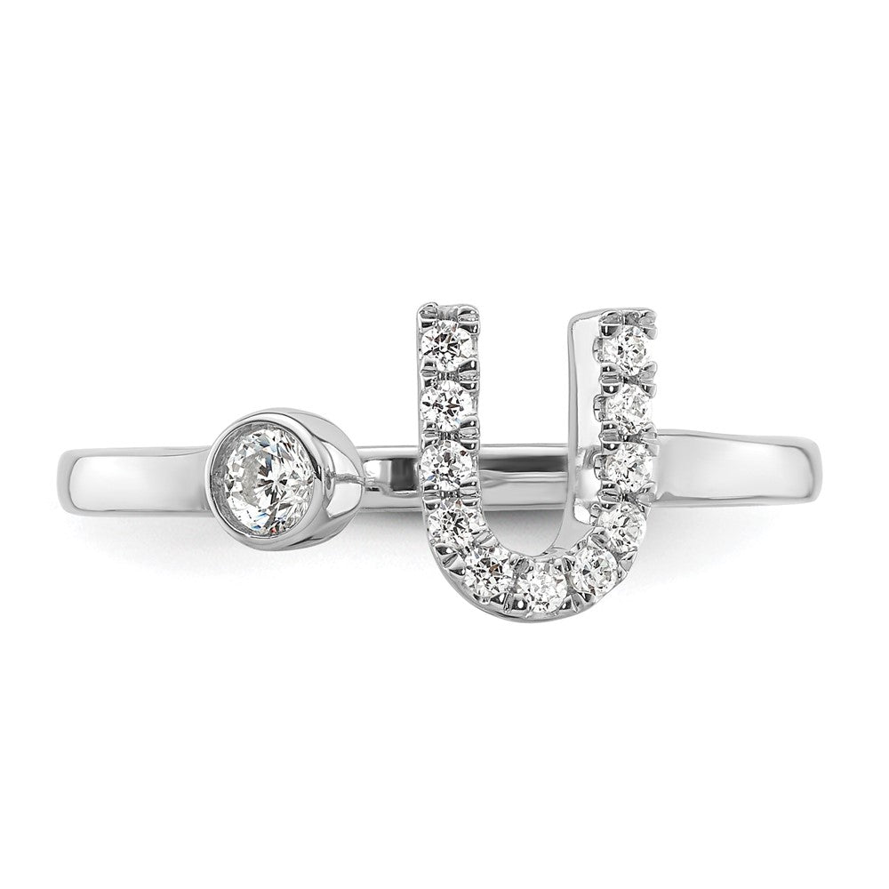 14k White Gold 1/6 Ct. Lab Grown Diamond VS/SI+ G+ Initial U Adjustable Ring
