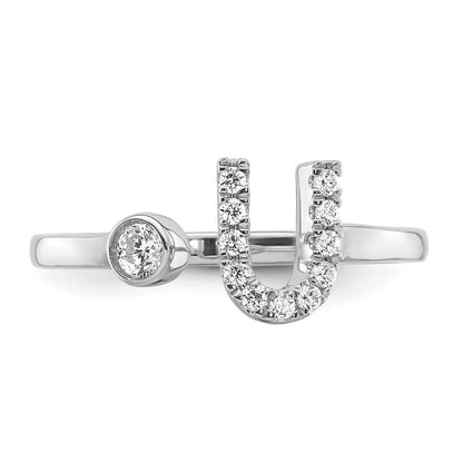 14k White Gold 1/6 Ct. Lab Grown Diamond VS/SI+ G+ Initial U Adjustable Ring