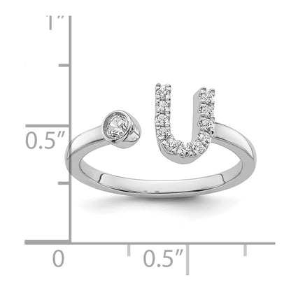 14k White Gold 1/6 Ct. Lab Grown Diamond VS/SI+ G+ Initial U Adjustable Ring