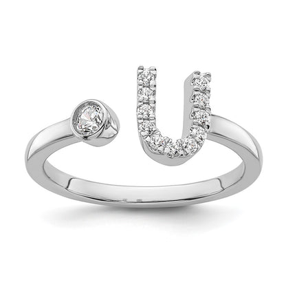 14k White Gold 1/6 Ct. Lab Grown Diamond VS/SI+ G+ Initial U Adjustable Ring