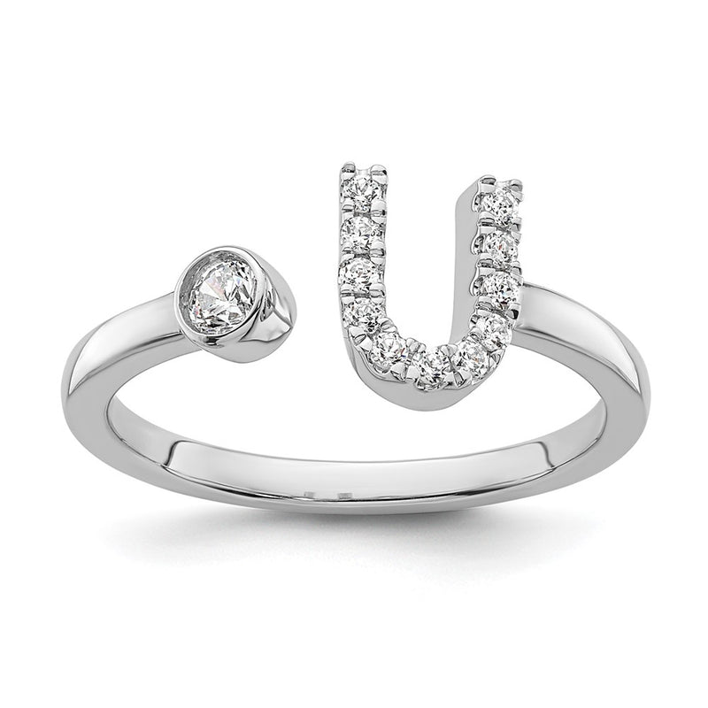 14k White Gold 1/6 Ct. Lab Grown Diamond VS/SI+ G+ Initial U Adjustable Ring