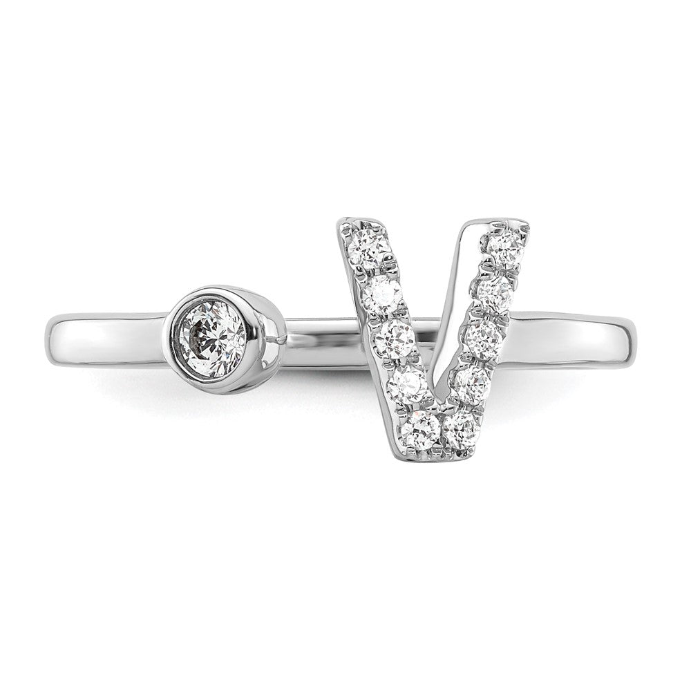 14k White Gold 1/6 Ct. Lab Grown Diamond VS/SI+ G+ Initial V Adjustable Ring