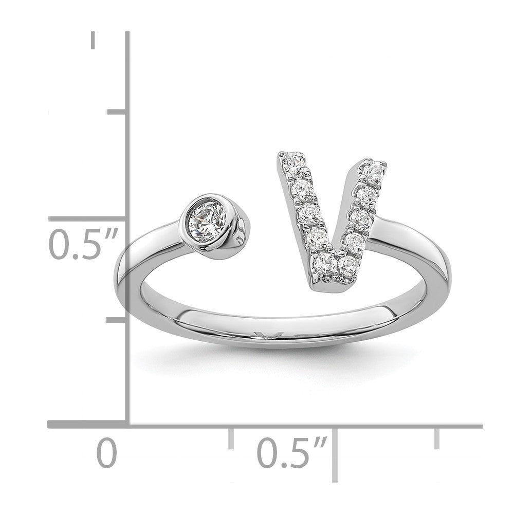 14k White Gold 1/6 Ct. Lab Grown Diamond VS/SI+ G+ Initial V Adjustable Ring