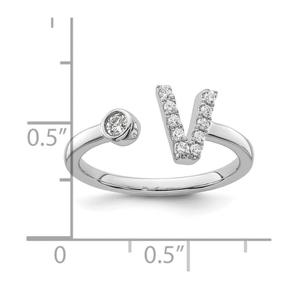 14k White Gold 1/6 Ct. Lab Grown Diamond VS/SI+ G+ Initial V Adjustable Ring