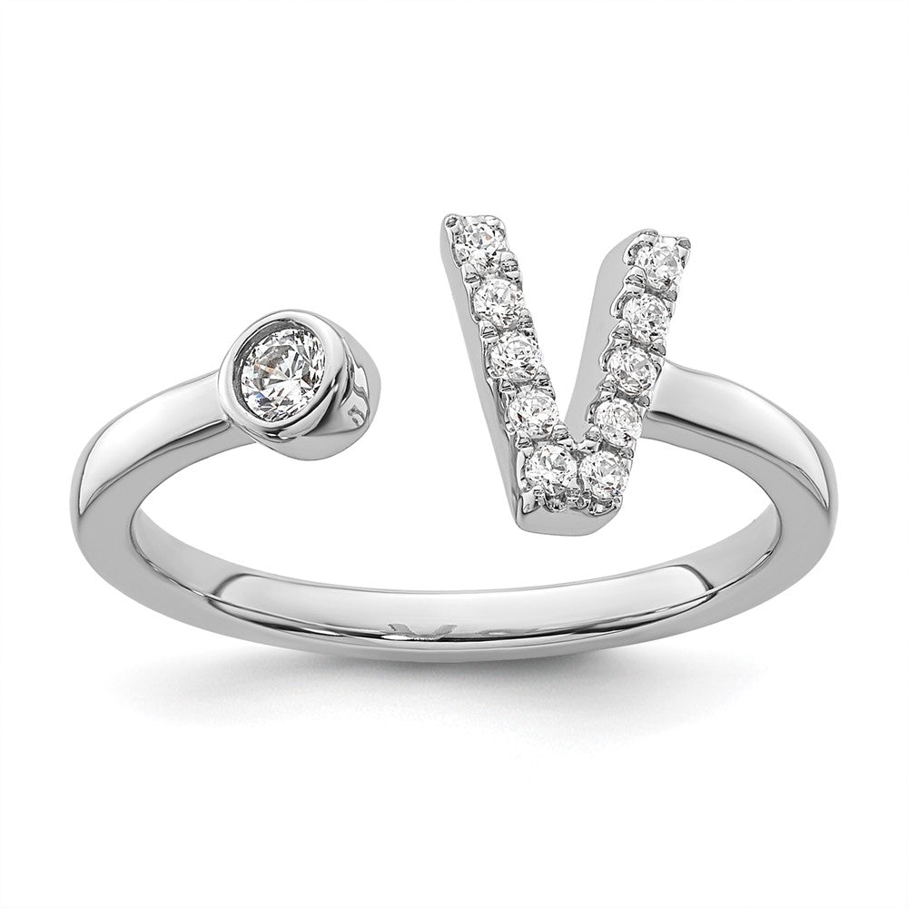 14k White Gold 1/6 Ct. Lab Grown Diamond VS/SI+ G+ Initial V Adjustable Ring