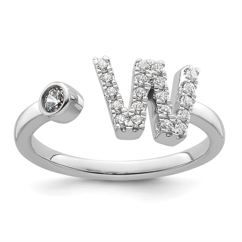 14k White Gold 1/4 Ct. Lab Grown Diamond VS/SI+ G+ Initial W Adjustable Ring