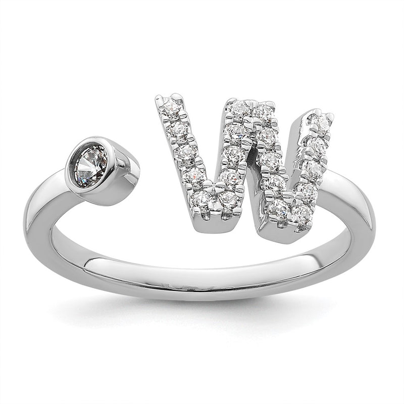 14k White Gold 1/4 Ct. Lab Grown Diamond VS/SI+ G+ Initial W Adjustable Ring