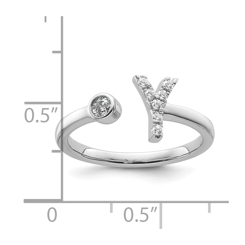 14k White Gold 1/8 Ct. Lab Grown Diamond VS/SI+ G+ Initial Y Adjustable Ring