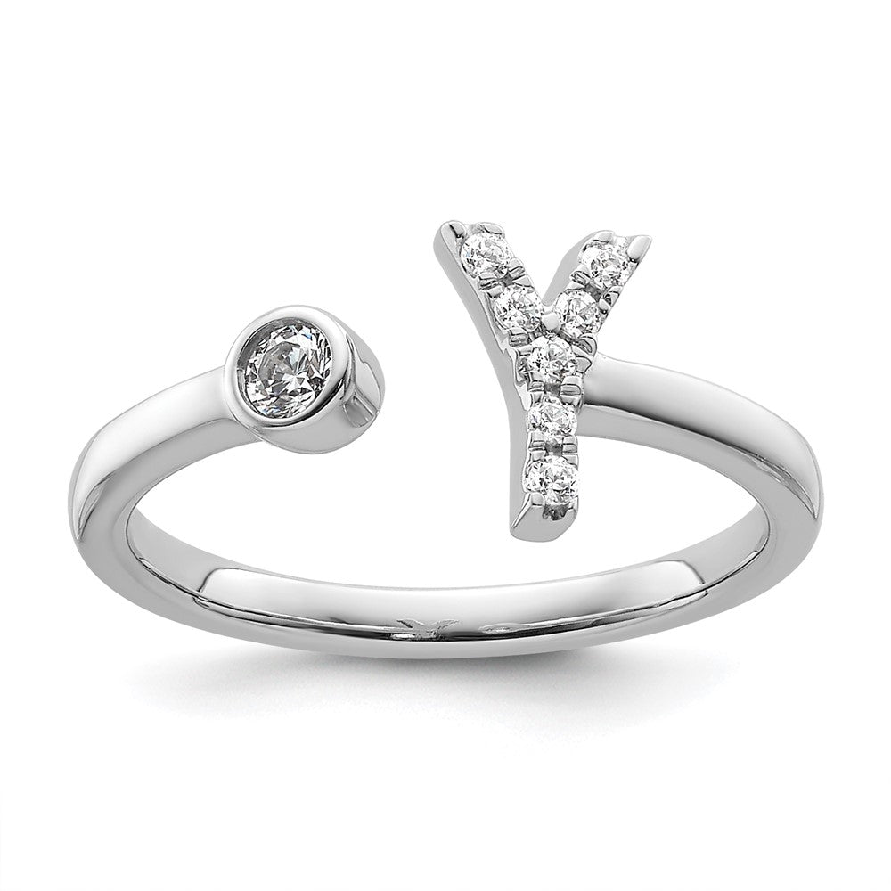 14k White Gold 1/8 Ct. Lab Grown Diamond VS/SI+ G+ Initial Y Adjustable Ring