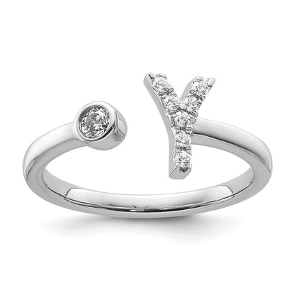 14k White Gold 1/8 Ct. Lab Grown Diamond VS/SI+ G+ Initial Y Adjustable Ring
