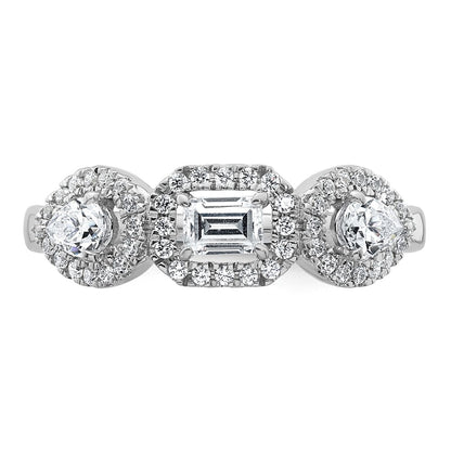 14K White Gold 5/8 Carat Lab Grown Diamond Vs/Si+ G+ Three Stone Emerald And Pear Complete Engagement Ring (Size 7 Only)