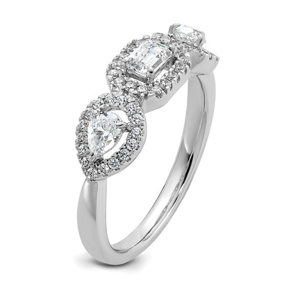14K White Gold 5/8 Carat Lab Grown Diamond Vs/Si+ G+ Three Stone Emerald And Pear Complete Engagement Ring (Size 7 Only)