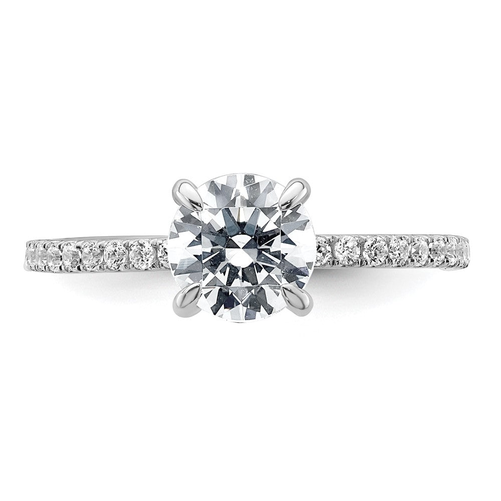 14k White Gold 1/3 Ct. Lab Grown Diamond VS/SI+ G+ 1 Ct. center Flair Round Semi Mount Engagement Ring