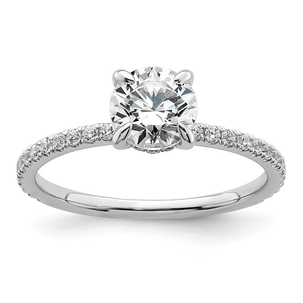 14k White Gold 1/3 Ct. Lab Grown Diamond VS/SI+ G+ 1 Ct. center Flair Round Semi Mount Engagement Ring