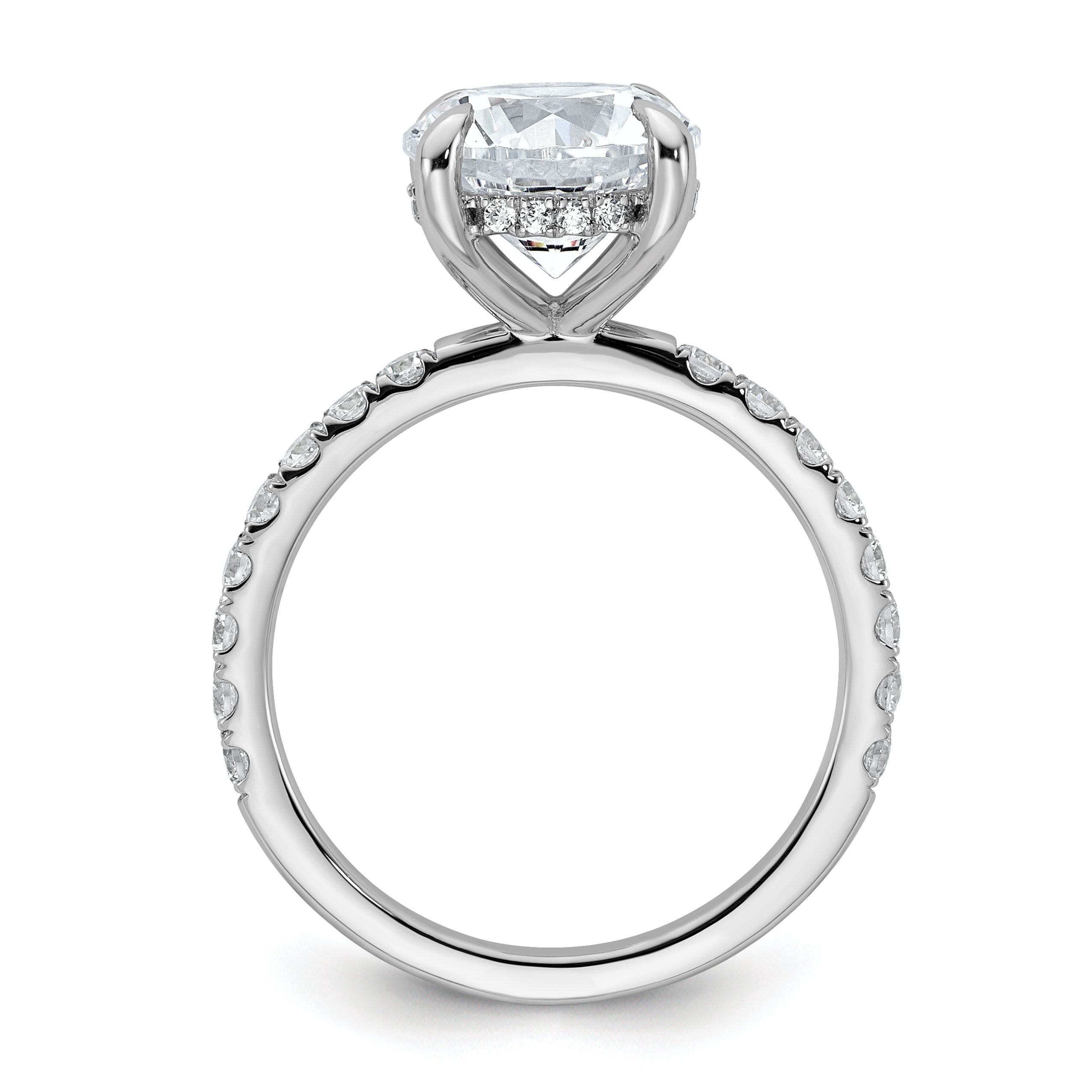 14K White Gold 3 1/2 Carat Lab Grown Diamond Vs/Si+ G+ Complete Flair Round Engagement Ring (Size 7 Only)
