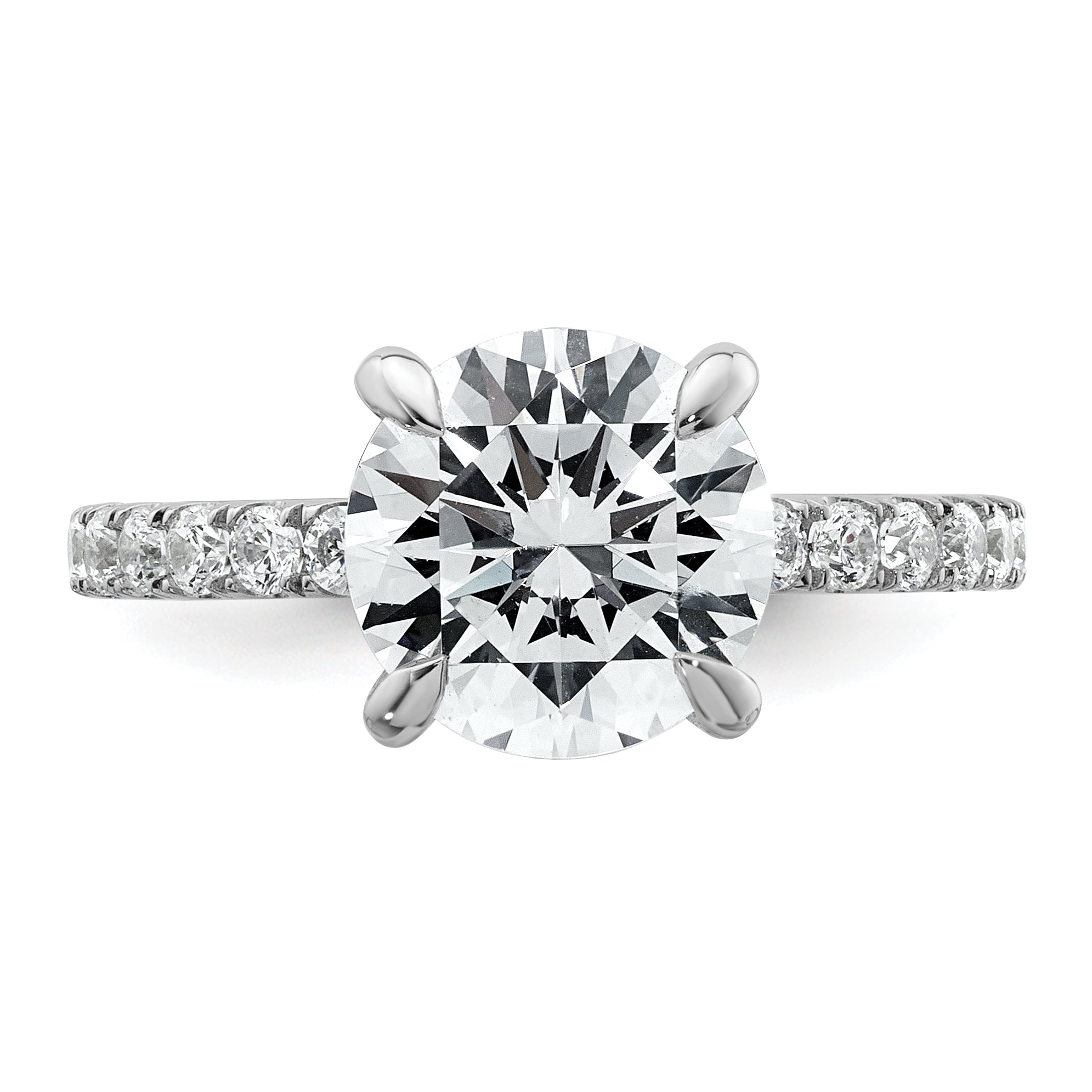 14K White Gold 3 1/2 Carat Lab Grown Diamond Vs/Si+ G+ Complete Flair Round Engagement Ring (Size 7 Only)