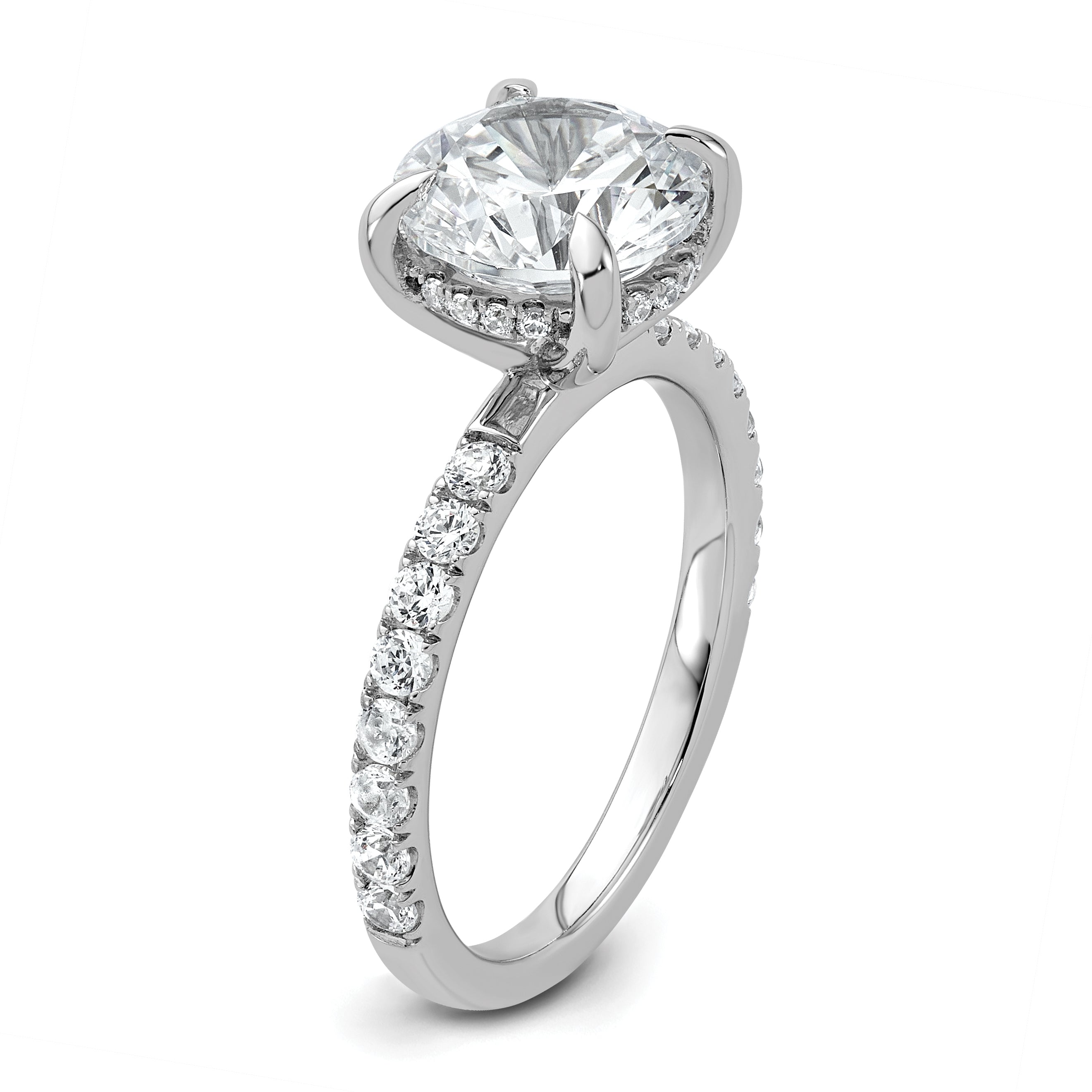 14K White Gold 3 1/2 Carat Lab Grown Diamond Vs/Si+ G+ Complete Flair Round Engagement Ring (Size 7 Only)