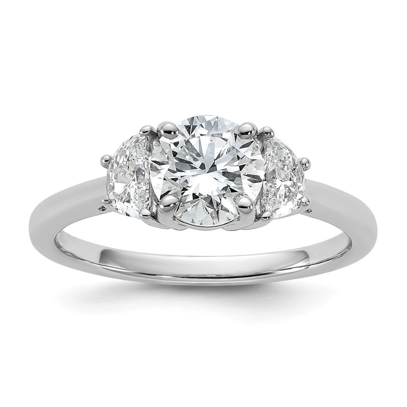 14K White Gold 3/8 carat Lab Grown Diamond VS/SI+ G+ 1 carat Center Round Semi Mount Three Stone Engagement Ring