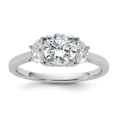 14K White Gold 3/8 carat Lab Grown Diamond VS+ F+ 1 carat Center Round Semi Mount Three Stone Engagement Ring