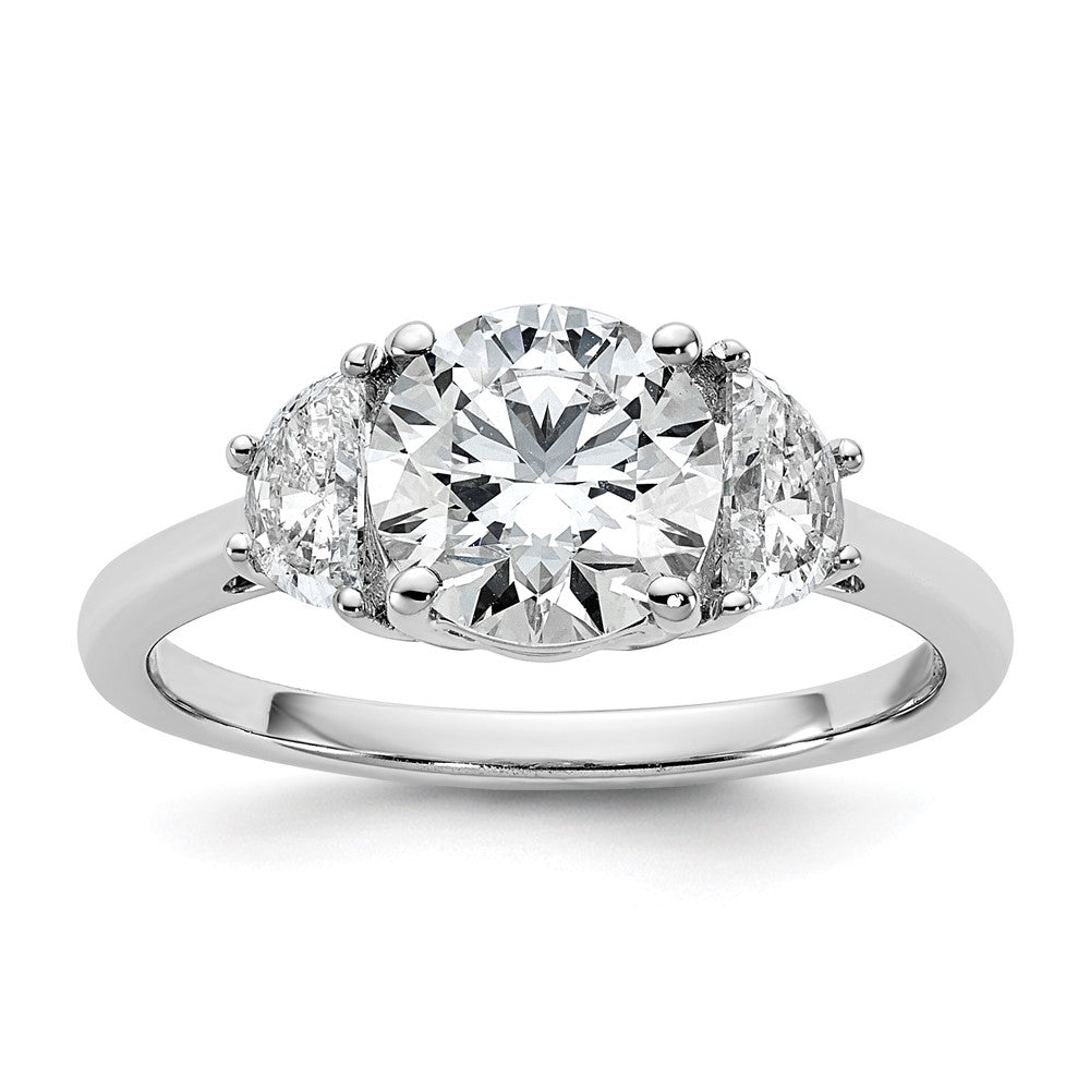 14K White Gold 1/2 carat Lab Grown Diamond VS+ F+ 1 1/2 carat Center Round Semi Mount Three Stone Engagement Ring