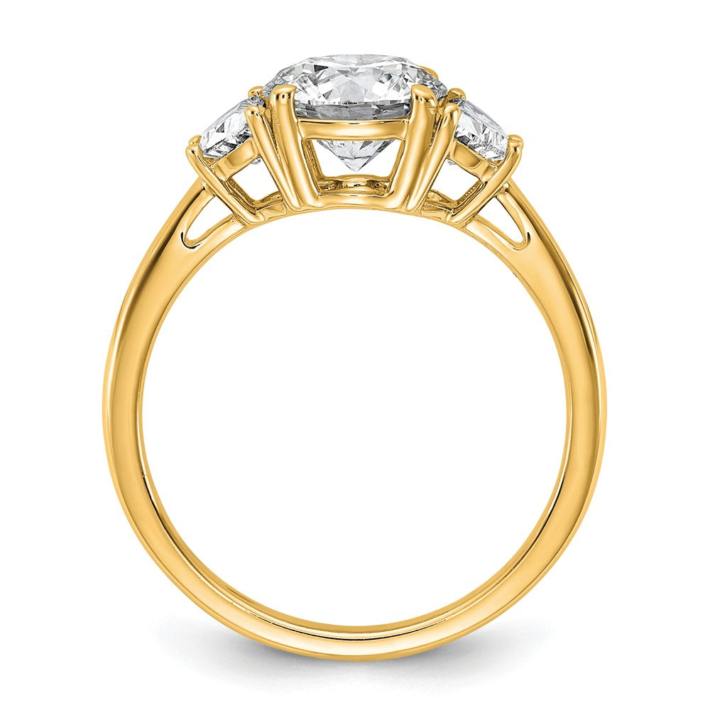 14K Yellow Gold 1/2 carat Lab Grown Diamond VS/SI+ G+ 1 1/2 carat Center Round Semi Mount Three Stone Engagement Ring
