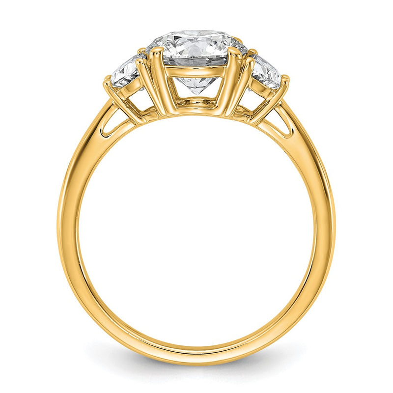 14K Yellow Gold 1/2 carat Lab Grown Diamond VS/SI+ G+ 1 1/2 carat Center Round Semi Mount Three Stone Engagement Ring