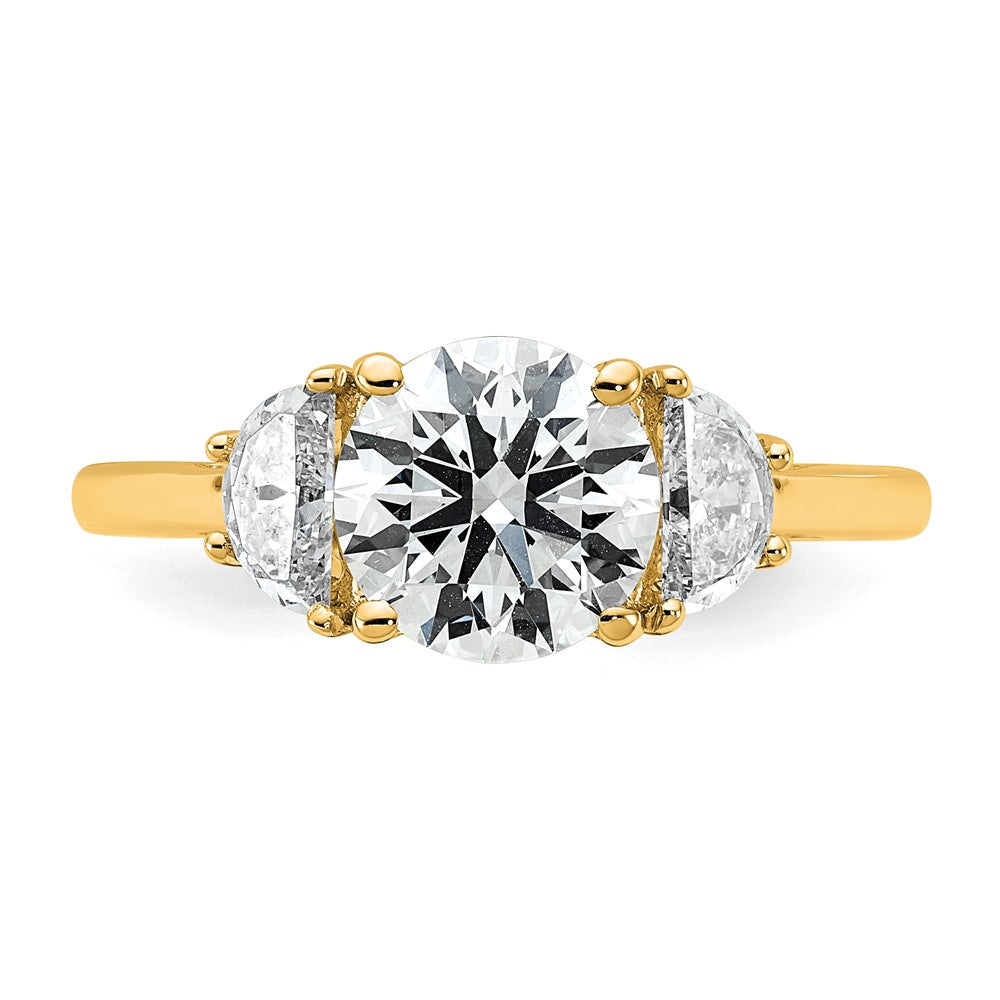 14K Yellow Gold 1/2 carat Lab Grown Diamond VS/SI+ G+ 1 1/2 carat Center Round Semi Mount Three Stone Engagement Ring