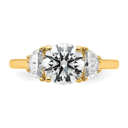 14K Yellow Gold 1/2 carat Lab Grown Diamond VS/SI+ G+ 1 1/2 carat Center Round Semi Mount Three Stone Engagement Ring