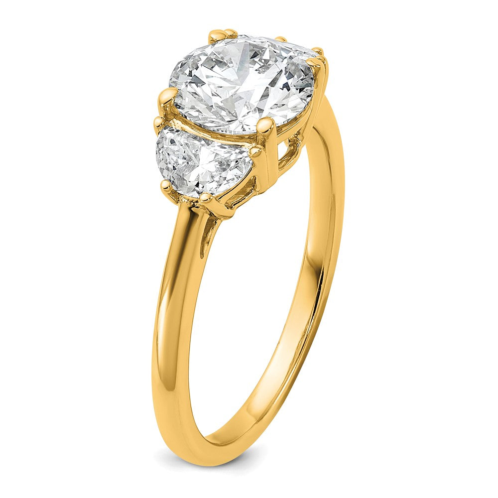 14K Yellow Gold 2 carat Certified Lab Grown Diamond VS/SI+ G+ Round Complete Three Stone Engagement Ring