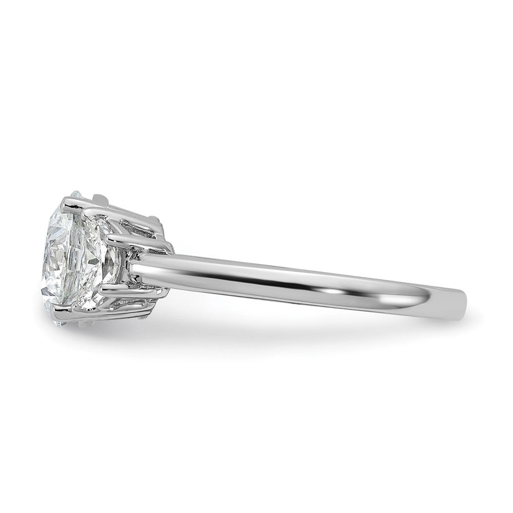 14K White Gold 1/2 carat Lab Grown Diamond VS+ F+ 2 carat Center Round Semi Mount Three Stone Engagement Ring