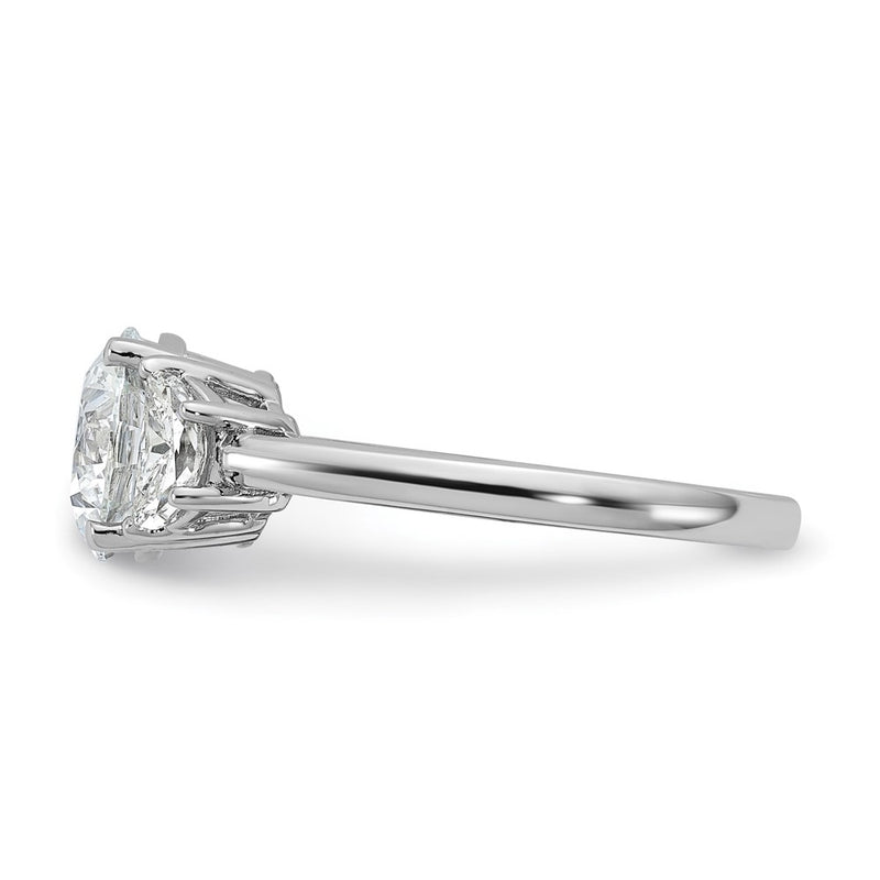 14K White Gold 1/2 carat Lab Grown Diamond VS+ F+ 2 carat Center Round Semi Mount Three Stone Engagement Ring