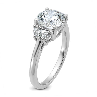 14K White Gold 1/2 carat Lab Grown Diamond VS/SI+ G+ 2 carat Center Round Semi Mount Three Stone Engagement Ring