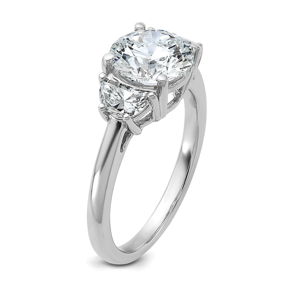 14K White Gold 1/2 carat Lab Grown Diamond VS+ F+ 2 carat Center Round Semi Mount Three Stone Engagement Ring