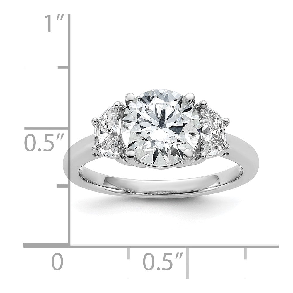 14K White Gold 1/2 carat Lab Grown Diamond VS/SI+ G+ 2 carat Center Round Semi Mount Three Stone Engagement Ring