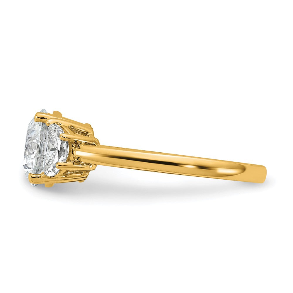14K Yellow Gold 1/2 carat Lab Grown Diamond VS/SI+ G+ 2 carat Center Round Semi Mount Three Stone Engagement Ring