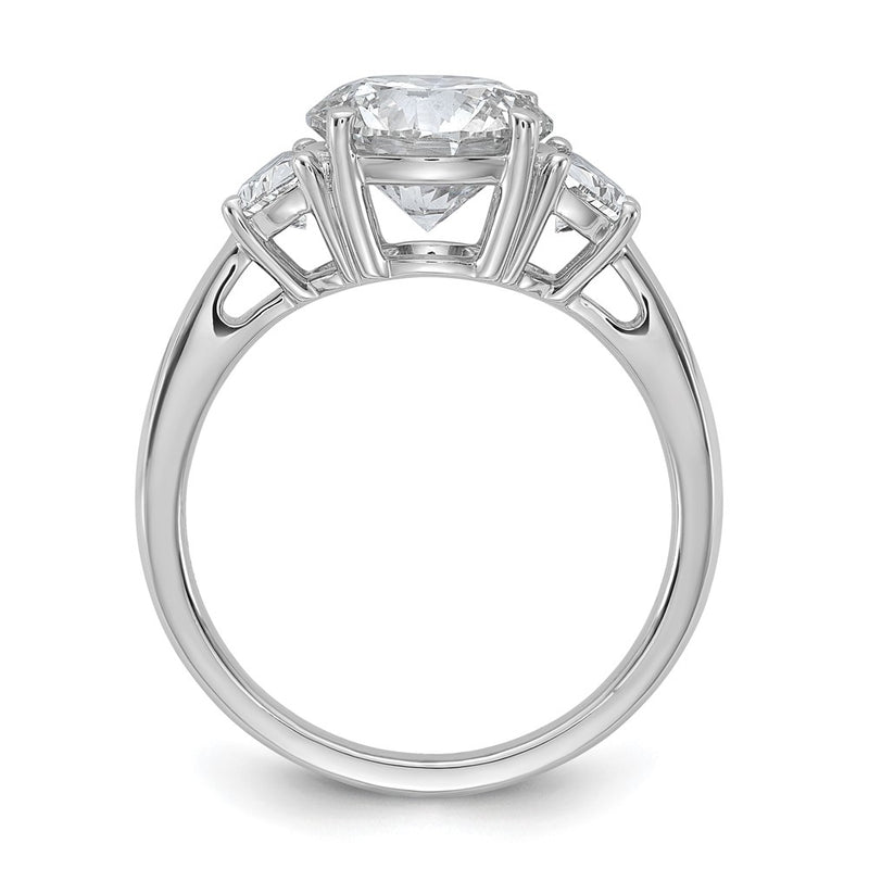 14K White Gold 5/8 carat Lab Grown Diamond VS+ F+ 2 1/2 carat Center Round Semi Mount Three Stone Engagement Ring