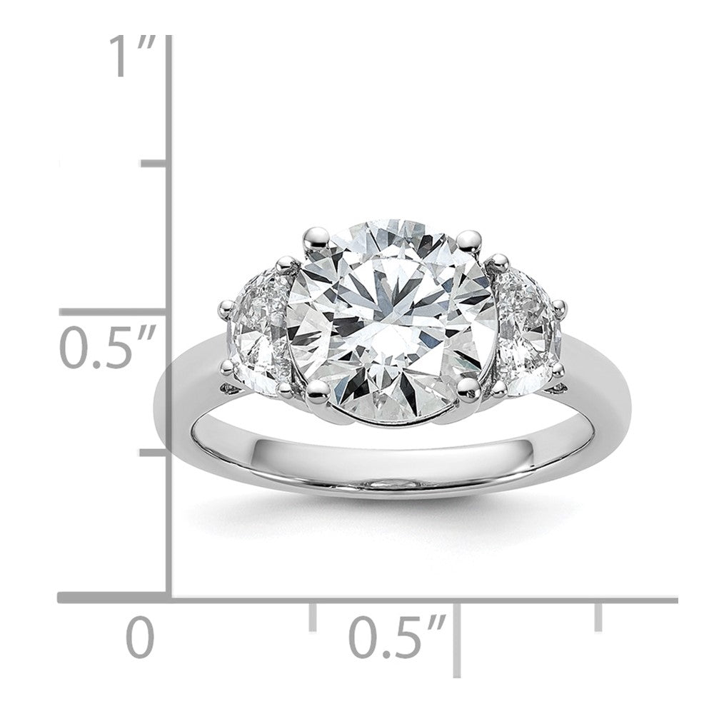 14K White Gold 5/8 carat Lab Grown Diamond VS/SI+ G+ 2 1/2 carat Center Round Semi Mount Three Stone Engagement Ring