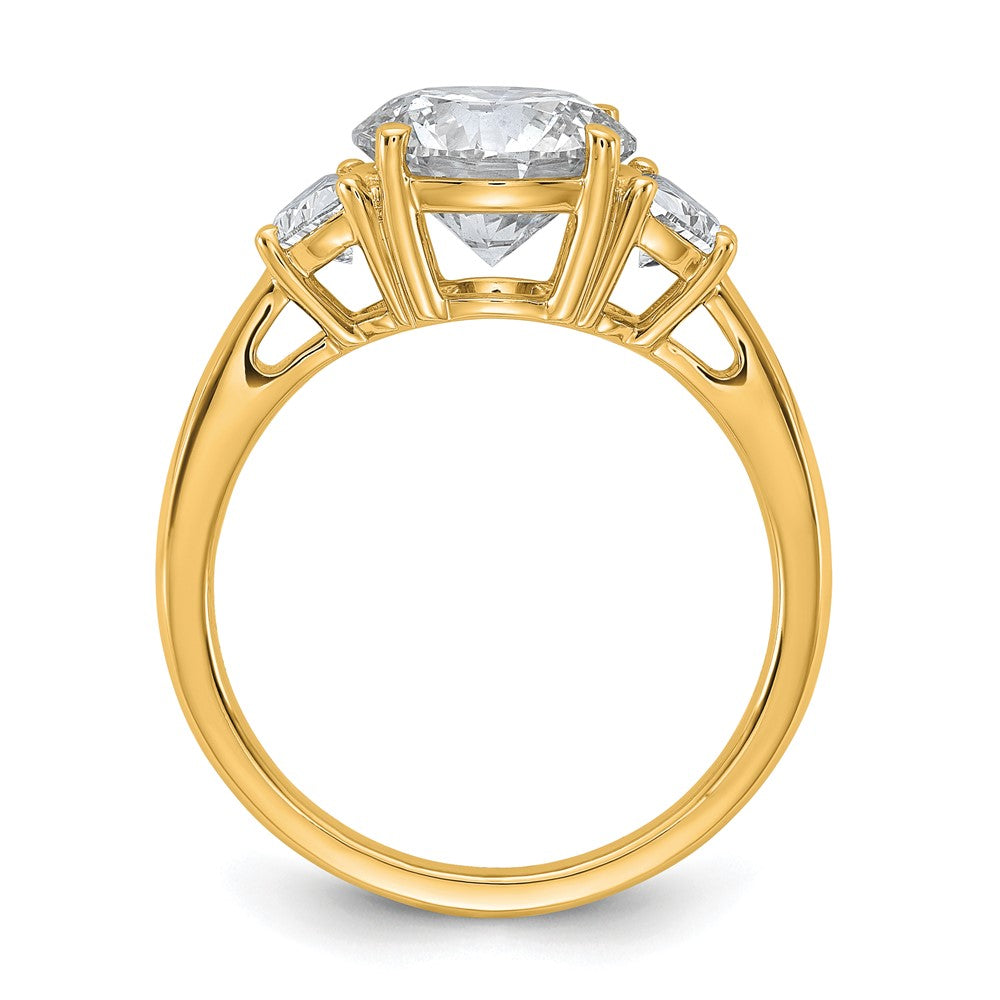 14K Yellow Gold 5/8 carat Lab Grown Diamond VS/SI+ G+ 2 1/2 carat Center Round Semi Mount Three Stone Engagement Ring