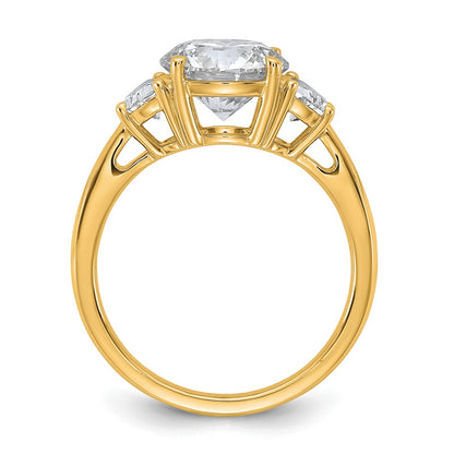 14K Yellow Gold 5/8 carat Lab Grown Diamond VS/SI+ G+ 2 1/2 carat Center Round Semi Mount Three Stone Engagement Ring
