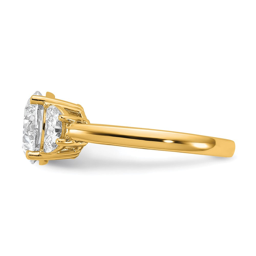 14K Yellow Gold 5/8 carat Lab Grown Diamond VS/SI+ G+ 2 1/2 carat Center Round Semi Mount Three Stone Engagement Ring