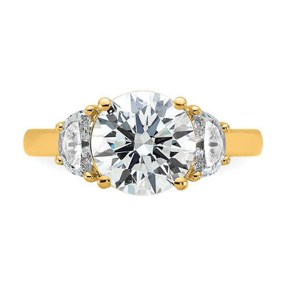 14K Yellow Gold 5/8 carat Lab Grown Diamond VS+ F+ 2 1/2 carat Center Round Semi Mount Three Stone Engagement Ring