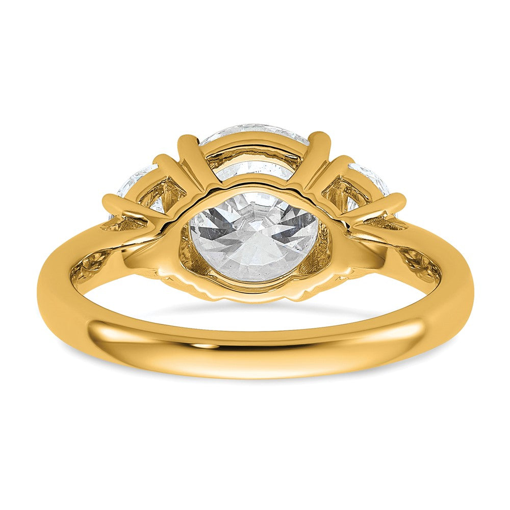 14K Yellow Gold 5/8 carat Lab Grown Diamond VS/SI+ G+ 2 1/2 carat Center Round Semi Mount Three Stone Engagement Ring