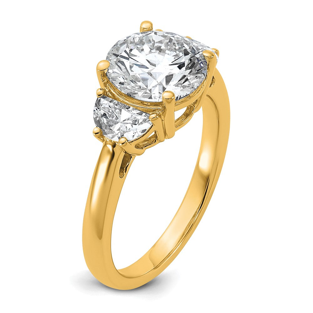 14K Yellow Gold 3 1/8 carat Certified Lab Grown Diamond VS+F+ Round Complete Three Stone Engagement Ring